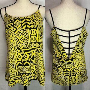 Ya Los Angeles Womens Yellow Black Scoop Neck Low Back Tank Top Sz M